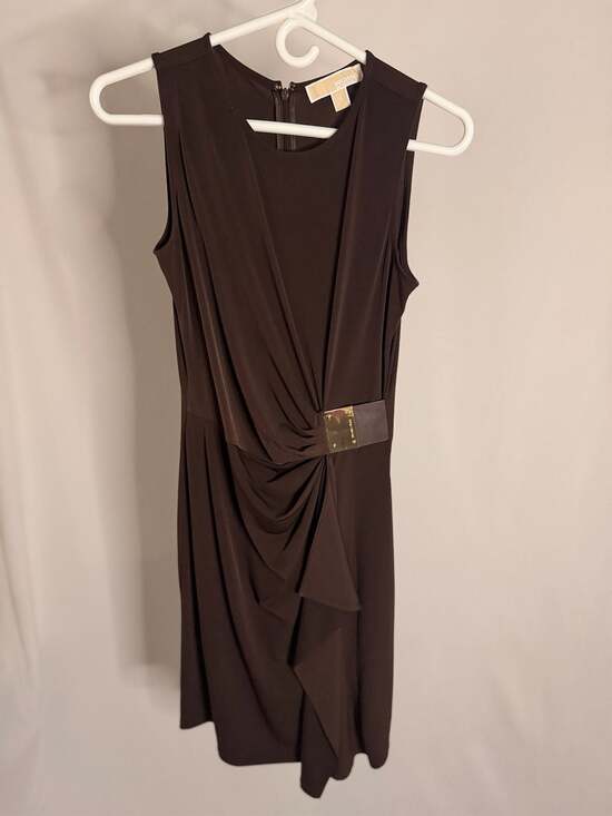 Michael Michael Kors Dresses & Skirts - Michael Michael Kors Brown Sleeveless Draped Sheath Dress with Gold Hardware